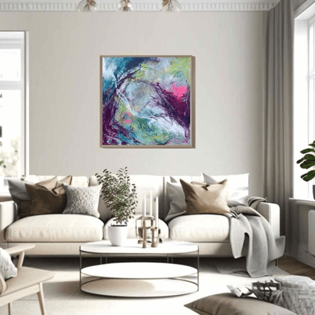 Turbulences, 80x80x2,5cm, Tableau de l’artiste Eva Chesneau, sur TOILE, bords peints, prêt à être accroché, sans cadre