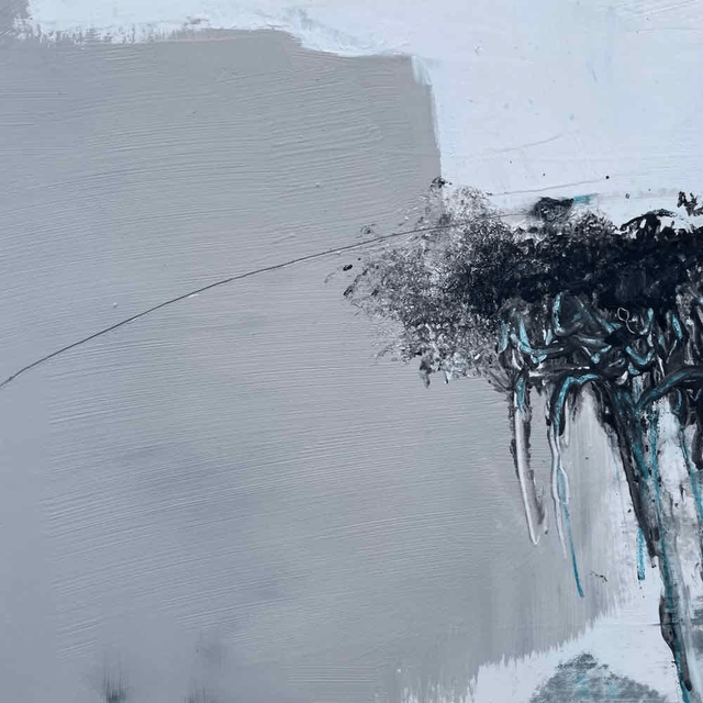 Un jour de pluie,60x60x0,3cm, Œuvre original de l’artiste Eva Chesneau, sur bois, avec cadre de qualité en aluminium noir