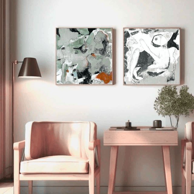 Crétacé, Peinture originale, 50x50x3cm, Œuvre de l’artiste Eva Chesneau, sur bois, bords peints, prêt à être accroché, sans cadre