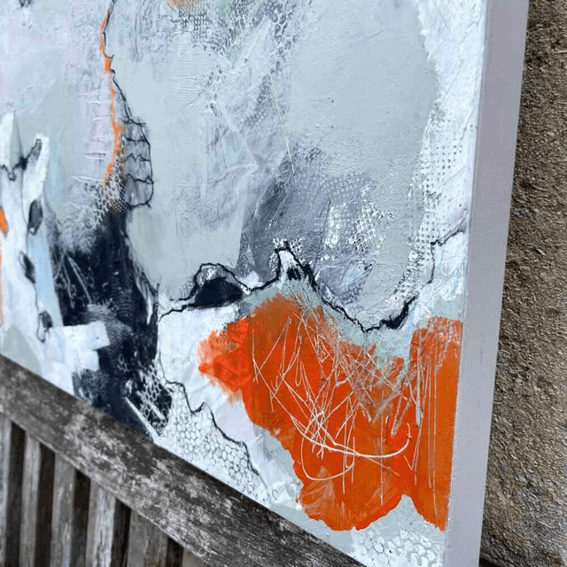 Crétacé, Peinture originale, 50x50x3cm, Œuvre de l’artiste Eva Chesneau, sur bois, bords peints, prêt à être accroché, sans cadre