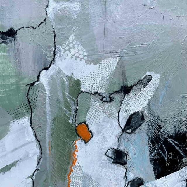 Crétacé, Peinture originale, 50x50x3cm, Œuvre de l’artiste Eva Chesneau, sur bois, bords peints, prêt à être accroché, sans cadre