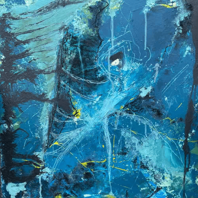 Peur de l’inconnu,50x50x3cm, Peinture de Eva Chesneau, sur bois, bords peints, prêt à être accroché, sans cadre