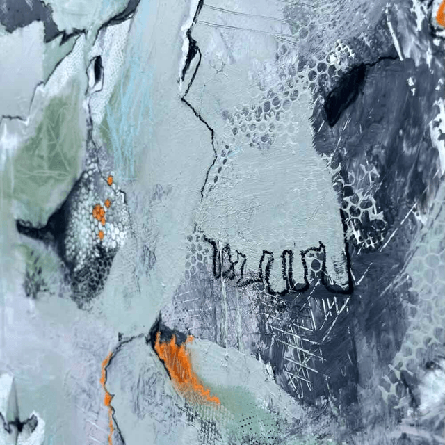 Crétacé, Peinture originale, 50x50x3cm, Œuvre de l’artiste Eva Chesneau, sur bois, bords peints, prêt à être accroché, sans cadre