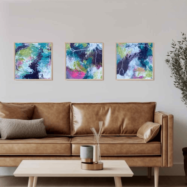 Colors, 30x30x2,1cm, Série de 3 Œuvres de l’artiste Eva Chesneau, sur TOILE, bords peints, prêt à être accroché, sans cadre