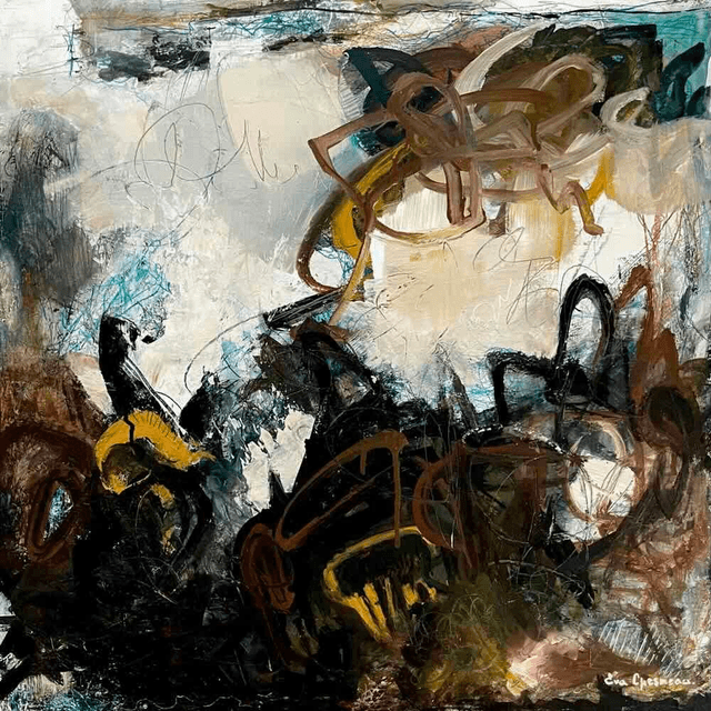 Traversée de tempête,60x60x0,3cm, Œuvre original de l’artiste Eva Chesneau, sur bois, avec cadre de qualité en aluminium brossé 